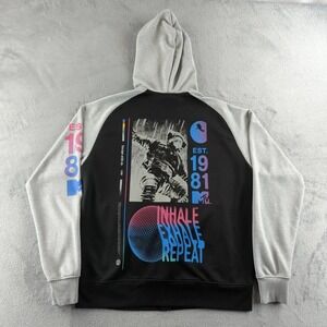 MTV Hoodie Mens XL Black Gray Full Zip Sweatshirt Hip Hop Skater Grunge Y2K 90s